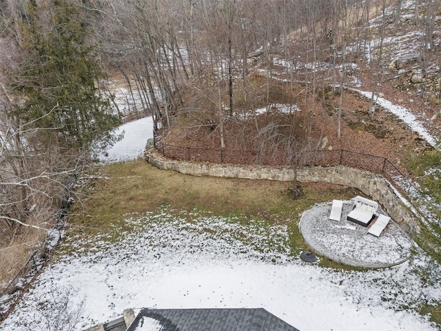 view of yard layered in snow