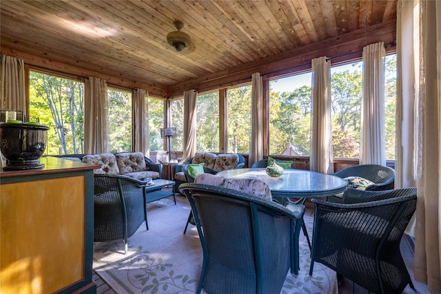 sunroom / solarium featuring wooden ceiling