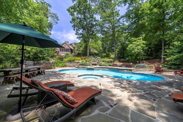 1750 Laurel Lake Dr, Mattituck, NY 11952 - swimming pool with an in-ground hot tub and a patio area