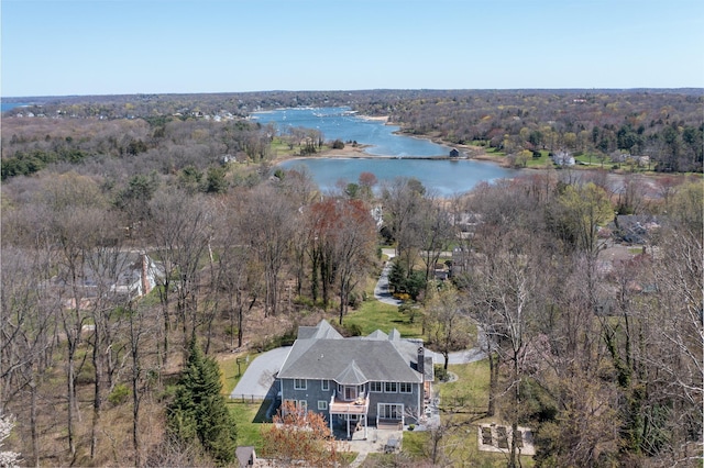 aerial view featuring a water view