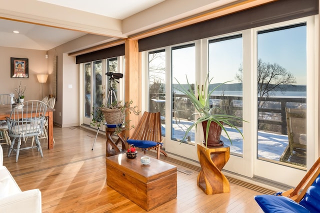 interior space with light hardwood / wood-style flooring