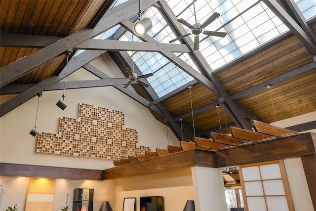 details featuring beamed ceiling and ceiling fan