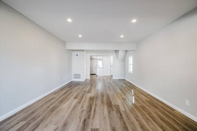 unfurnished living room with light hardwood / wood-style flooring