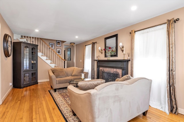 living room featuring light wood-type flooring