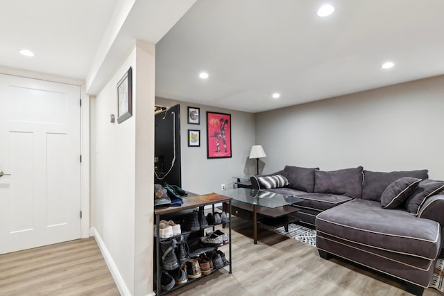 living room with light hardwood / wood-style flooring