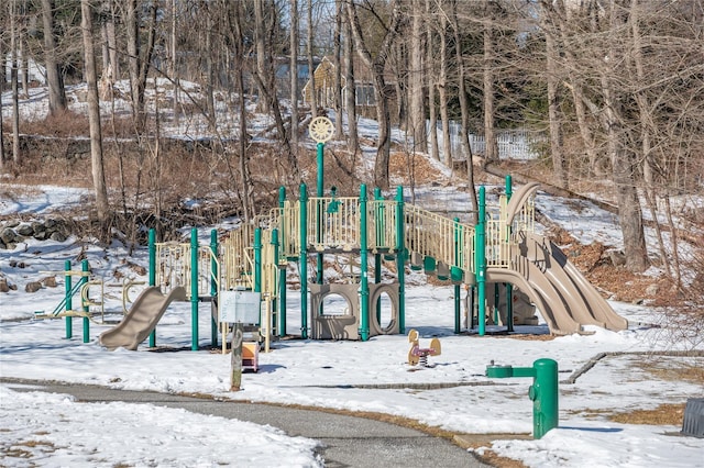 snow covered playground with playground community