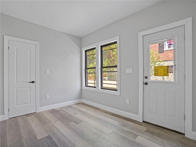 foyer with plenty of natural light and light hardwood / wood-style floors