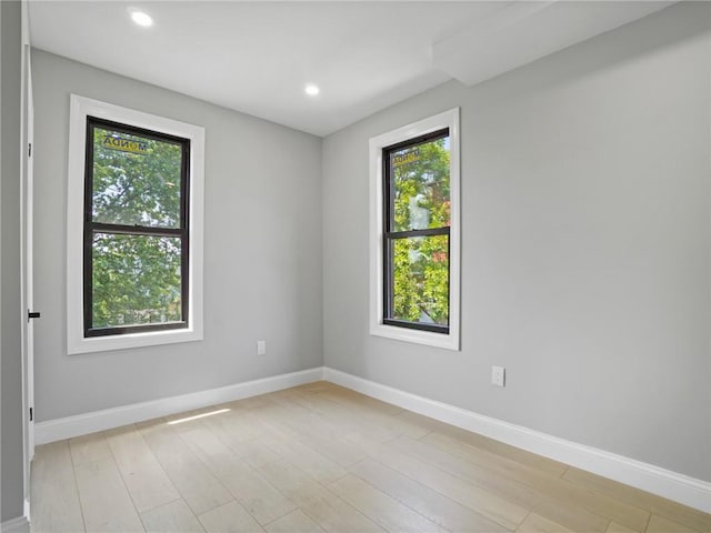 empty room with a wealth of natural light and light wood-type flooring