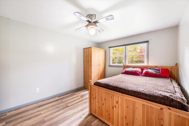 bedroom with hardwood / wood-style floors and ceiling fan