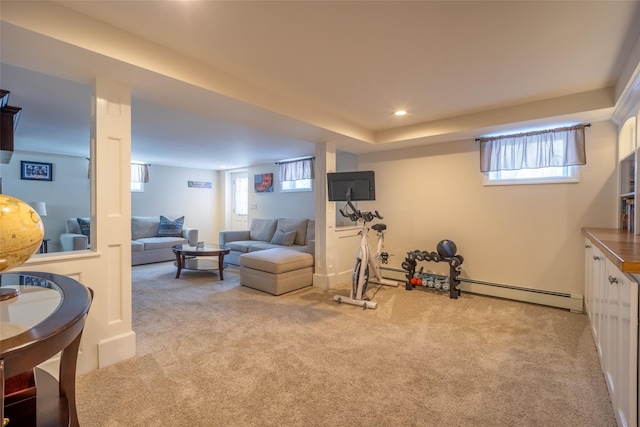 interior space with a wealth of natural light, recessed lighting, and carpet floors