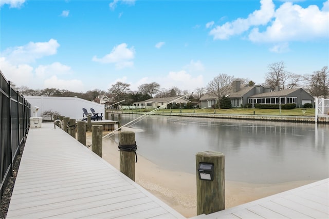 dock area with a water view