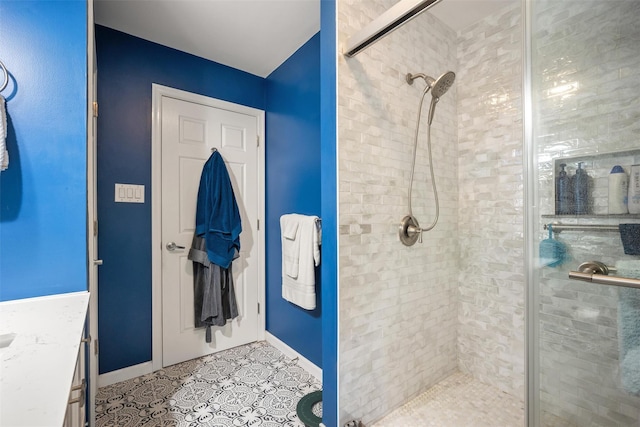 bathroom with vanity and walk in shower