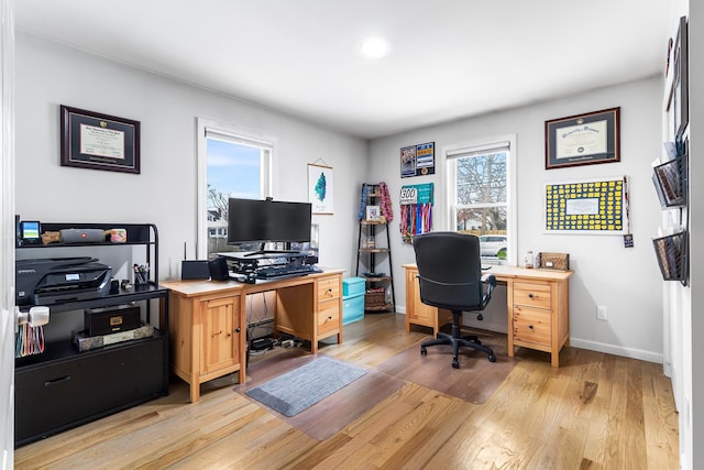 office area featuring light hardwood / wood-style floors