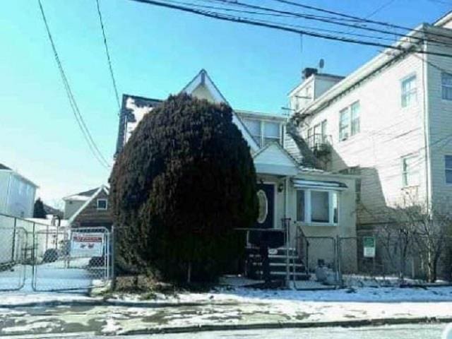 view of snow covered property