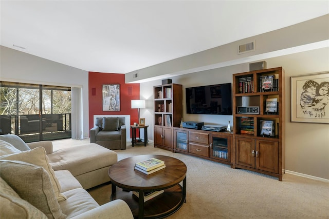 living room with light carpet