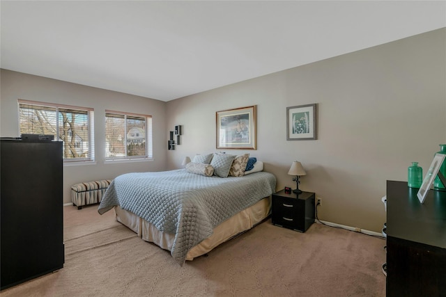 bedroom with light carpet