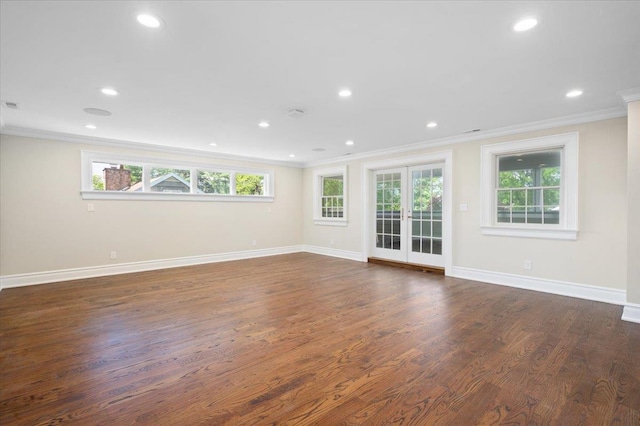 4 Clover Pl, New Rochelle, NY 10805 - spare room with ornamental molding, dark wood-type flooring, baseboards, and recessed lighting