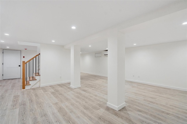 basement with light wood-type flooring