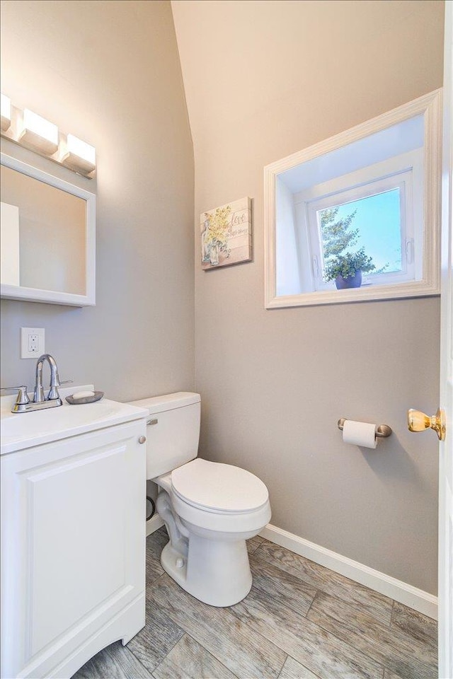 bathroom featuring vanity, toilet, and wood-type flooring