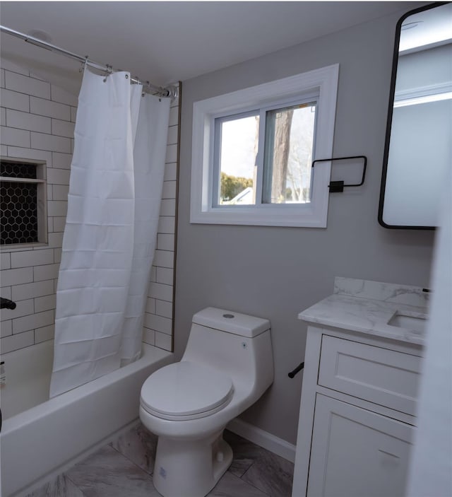 full bathroom featuring vanity, toilet, and shower / bath combo with shower curtain