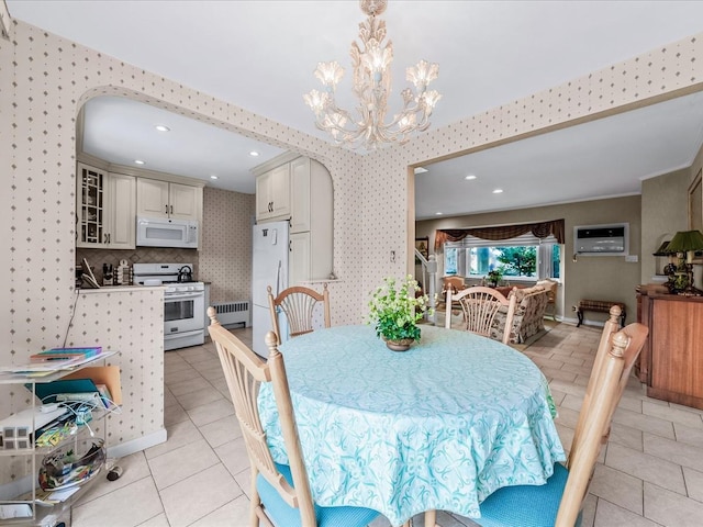 80-51 Little Neck Pkwy, Glen Oaks, NY 11004 - dining area with wallpapered walls, a chandelier, light tile patterned floors, and recessed lighting