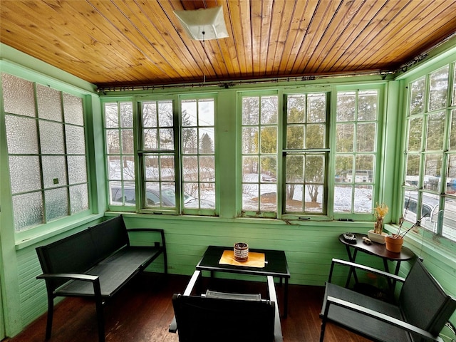 sunroom with wooden ceiling