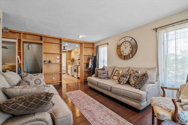 living room featuring dark hardwood / wood-style flooring and plenty of natural light