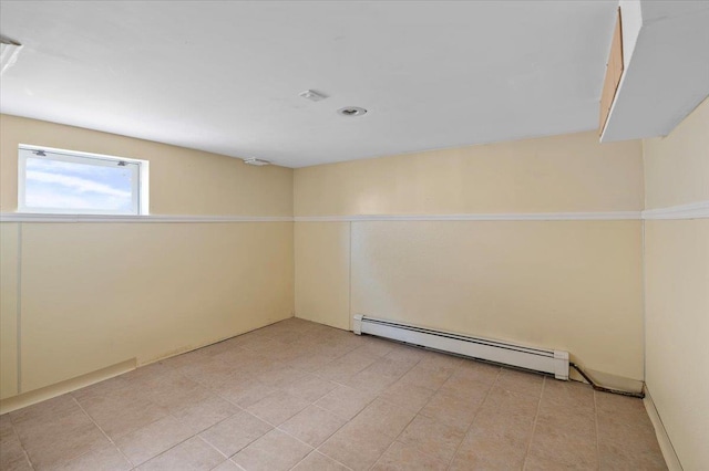 unfurnished room with a baseboard heating unit