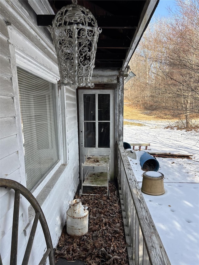 view of snow covered patio