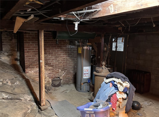 basement featuring gas water heater