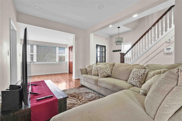 living room with hardwood / wood-style floors