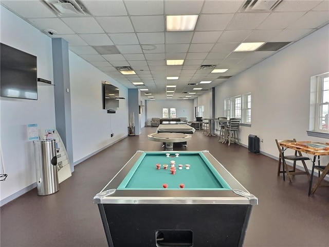 playroom featuring a drop ceiling and pool table