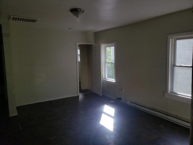 empty room featuring a baseboard heating unit