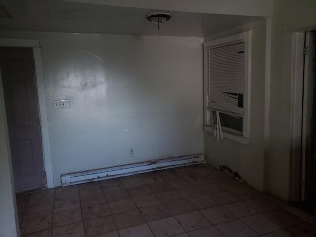 unfurnished room with a baseboard radiator