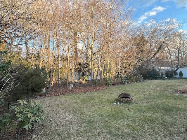 view of yard featuring a fire pit