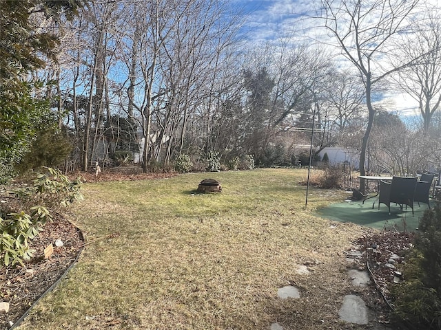 view of yard featuring a patio area and a fire pit