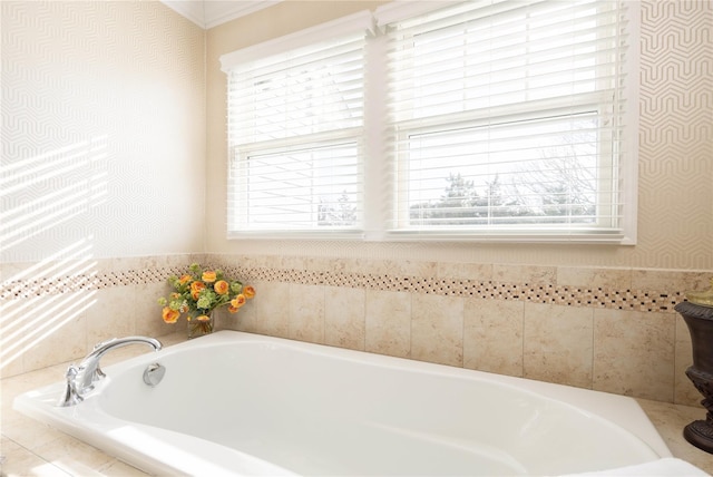 bathroom with tiled bath