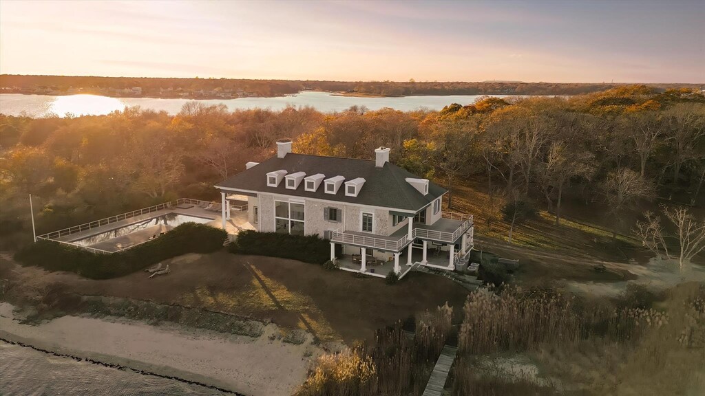 50 Old Neck Rd S, Center Moriches, NY 11934 - aerial view at dusk with a water view