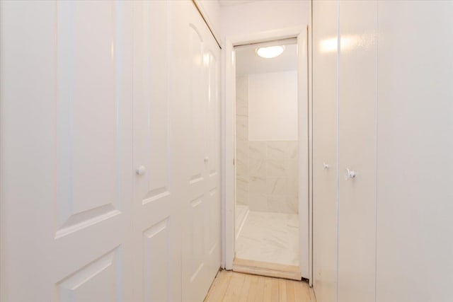 bathroom with hardwood / wood-style floors