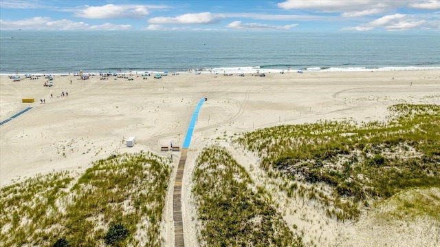 property view of water featuring a beach view