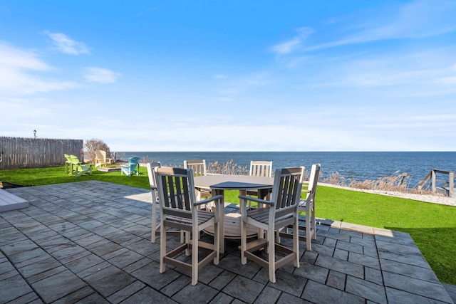 view of patio / terrace with a water view