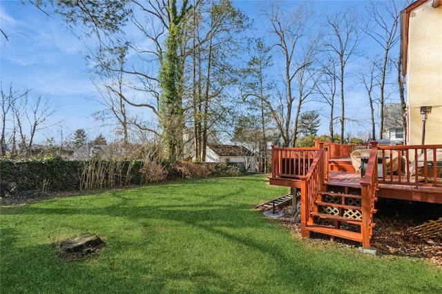 view of yard with a wooden deck