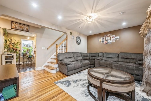 living room with wood-type flooring