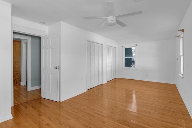 interior space featuring ceiling fan and light wood-type flooring