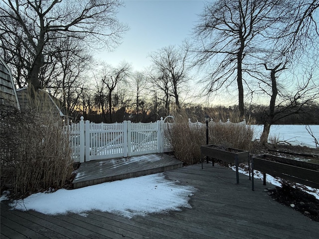 view of snow covered deck