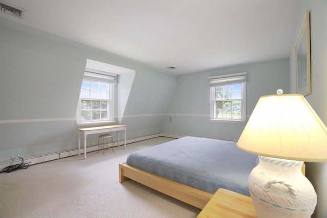 1 Lake Dr, Middle Island, NY 11953 - carpeted bedroom featuring multiple windows and a baseboard heating unit