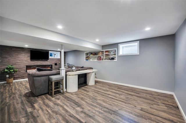 living room with dark wood-type flooring