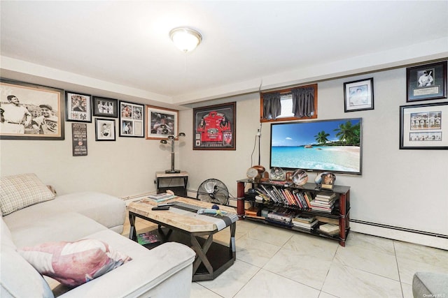 living room featuring a baseboard radiator