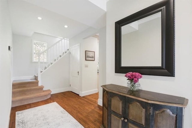 foyer with wood-type flooring