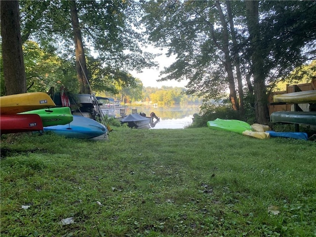 view of yard with a water view